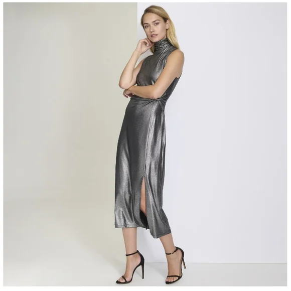 Harper Rose Formal Silver Sleeveless Mocked Neck Sheath Midi Dress Size 6 - Picture 2 of 8